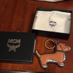 MCM Tan and Black Dog Keychain